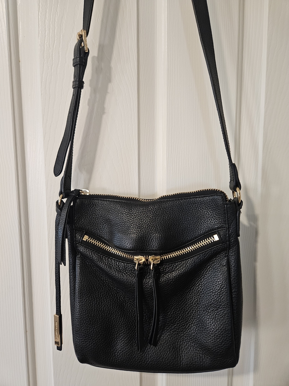 Vince Camuto Black Leather Crossbody Bag with Gold Hardware